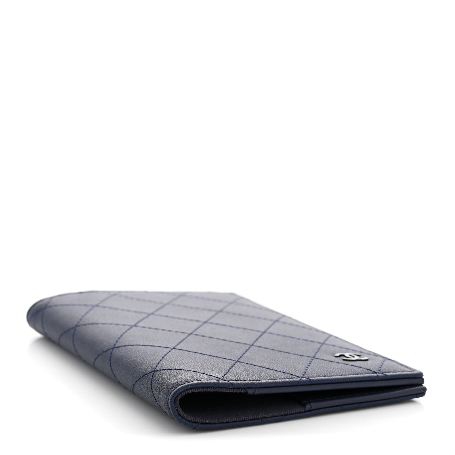 Grained Calfskin Quilted Passport Holder Wallet Navy