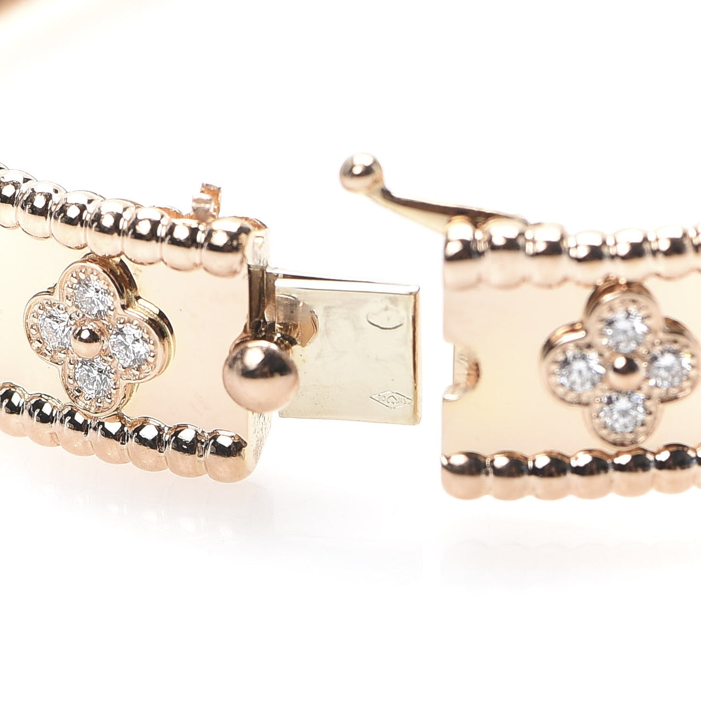 18K Rose Gold Diamond Perlee Clovers Bangle Bracelet M