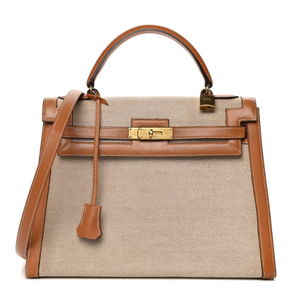 Hermes Peau Porc Toile Kelly Sellier 32 Gold 1 of 29