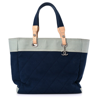 Chanel Canvas Quilted Large Paris Biarritz Tote Grey Blue 1 of 26