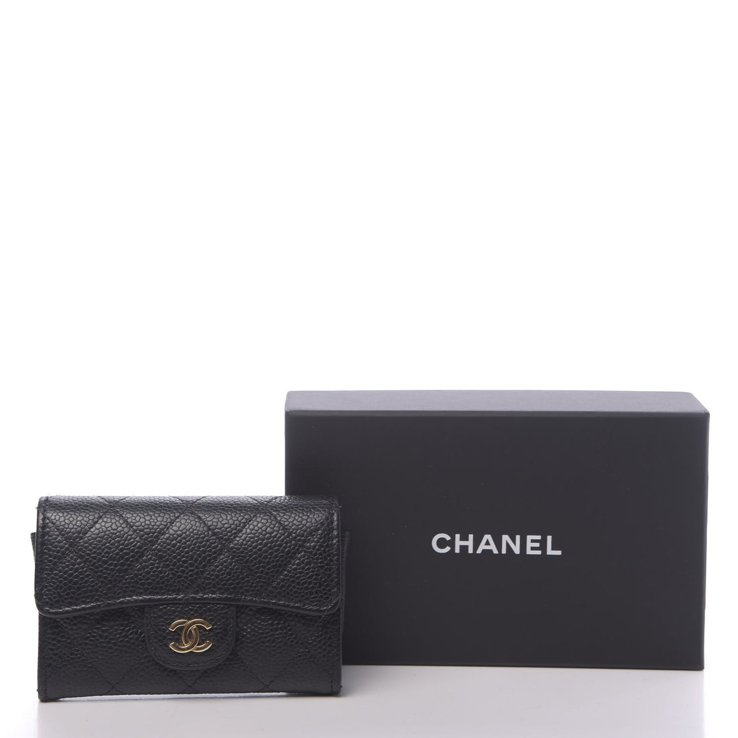 Caviar Quilted Flap Card Holder Black