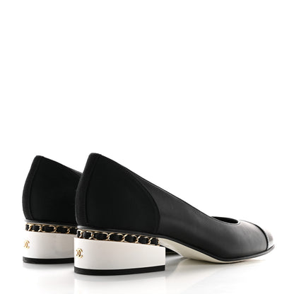 Chanel Lambskin Patent Cap Toe Low Heel Chain Pumps 37.5 Black 4 of 10