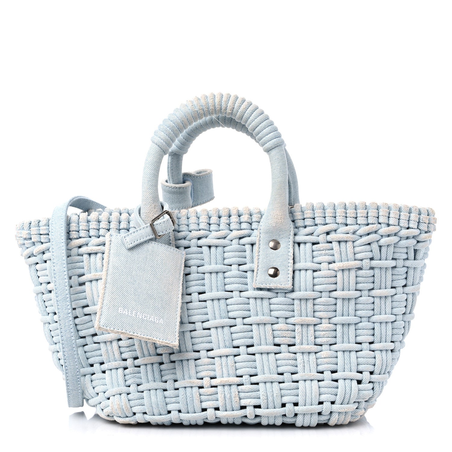 Balenciaga Washed Frayed Denim Braided XS Bistro Basket Blue 1 of 13