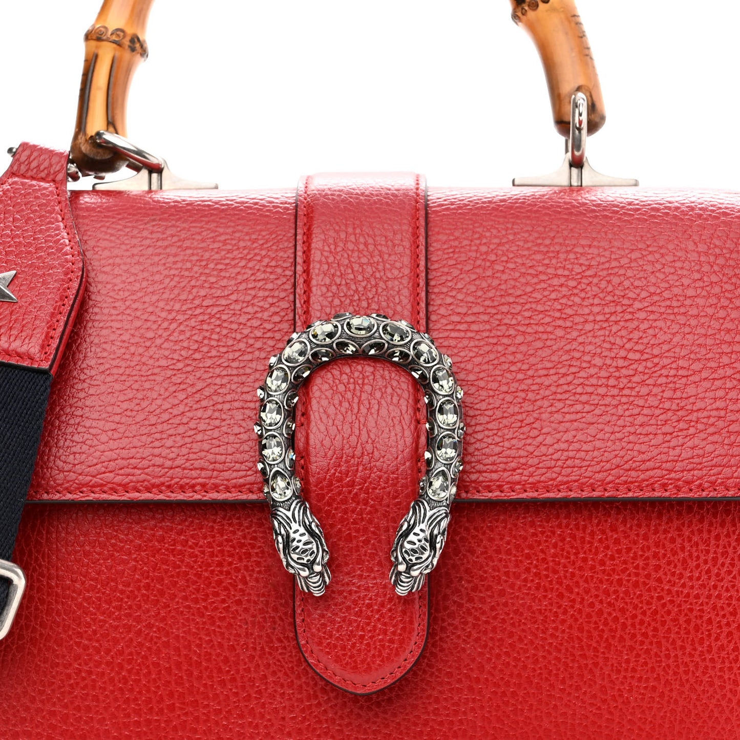 Dollar Calfskin Crystal Web Medium Dionysus Bamboo Top Handle Bag Hibiscus Red Black Diamond
