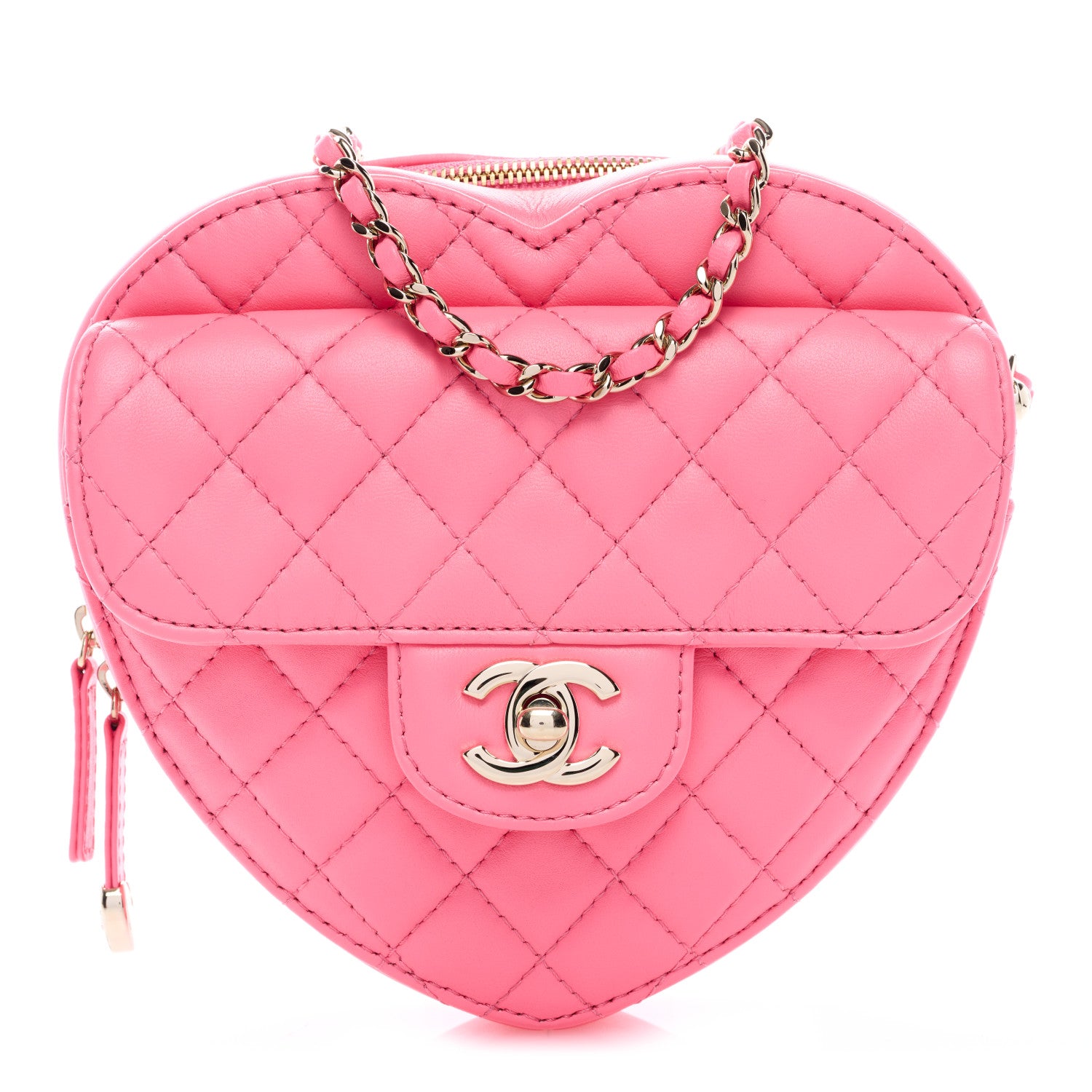 CHANEL Lambskin Quilted CC In Love Heart Bag in the color Pink by FASHIONPHILE