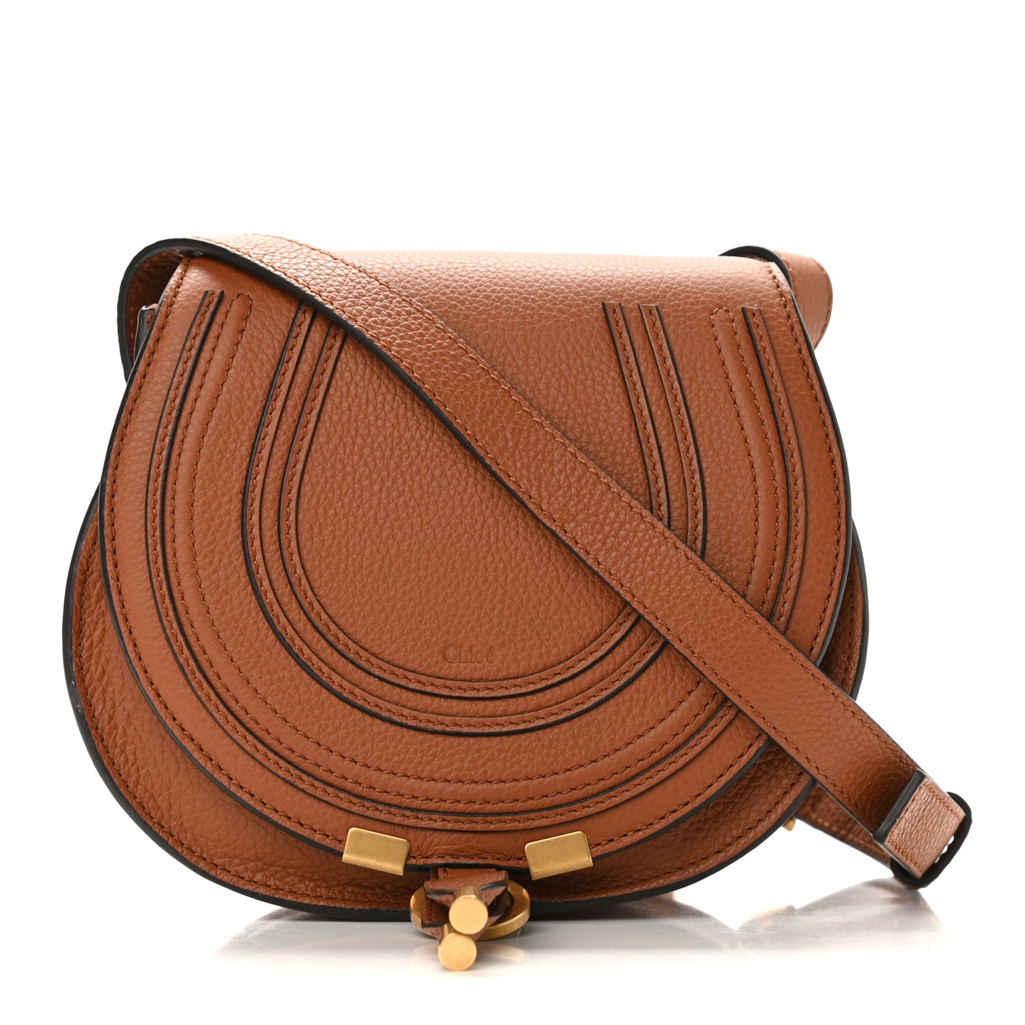 Calfskin Mini Marcie Round Crossbody Bag Tan