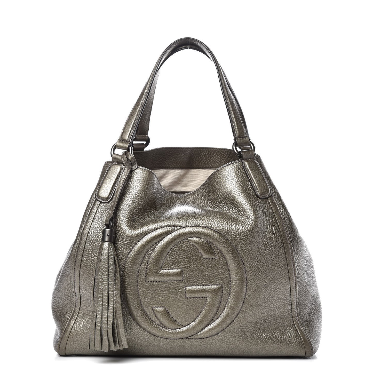 Metallic Pebbled Calfskin Medium Soho Shoulder Bag Sasso