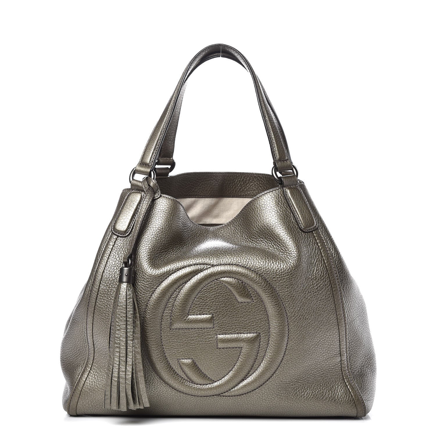 Gucci Metallic Pebbled Calfskin Medium Soho Shoulder Bag Sasso 1 of 15