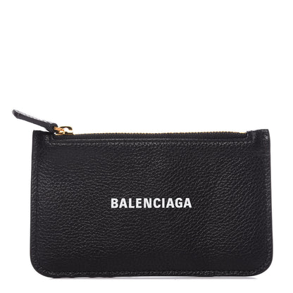 Balenciaga Grained Calfskin Logo Cash Long Coin Card Holder Black White 1 of 10