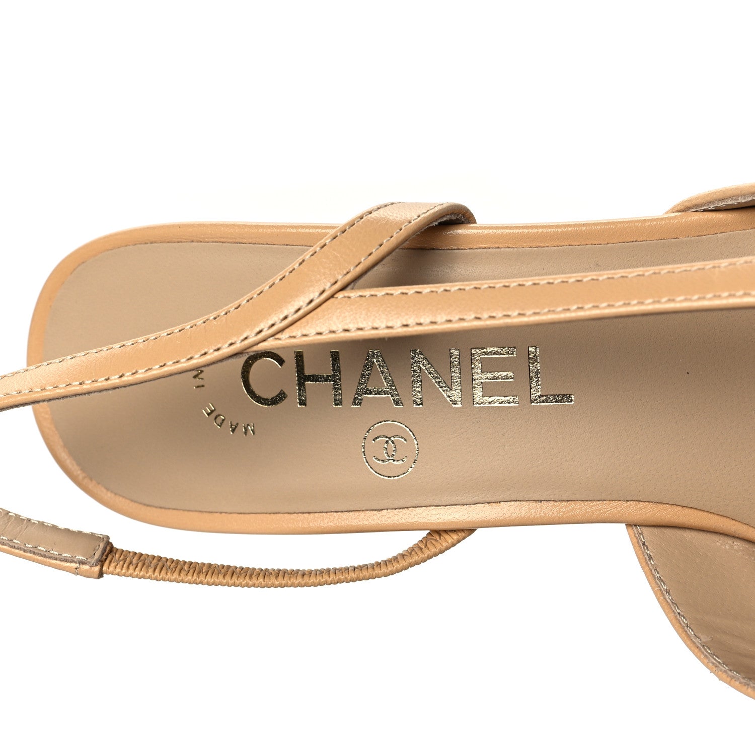 Chanel Goatskin Grosgrain Cap Toe CC Slingback Pumps 38 Beige Black 6 of 7