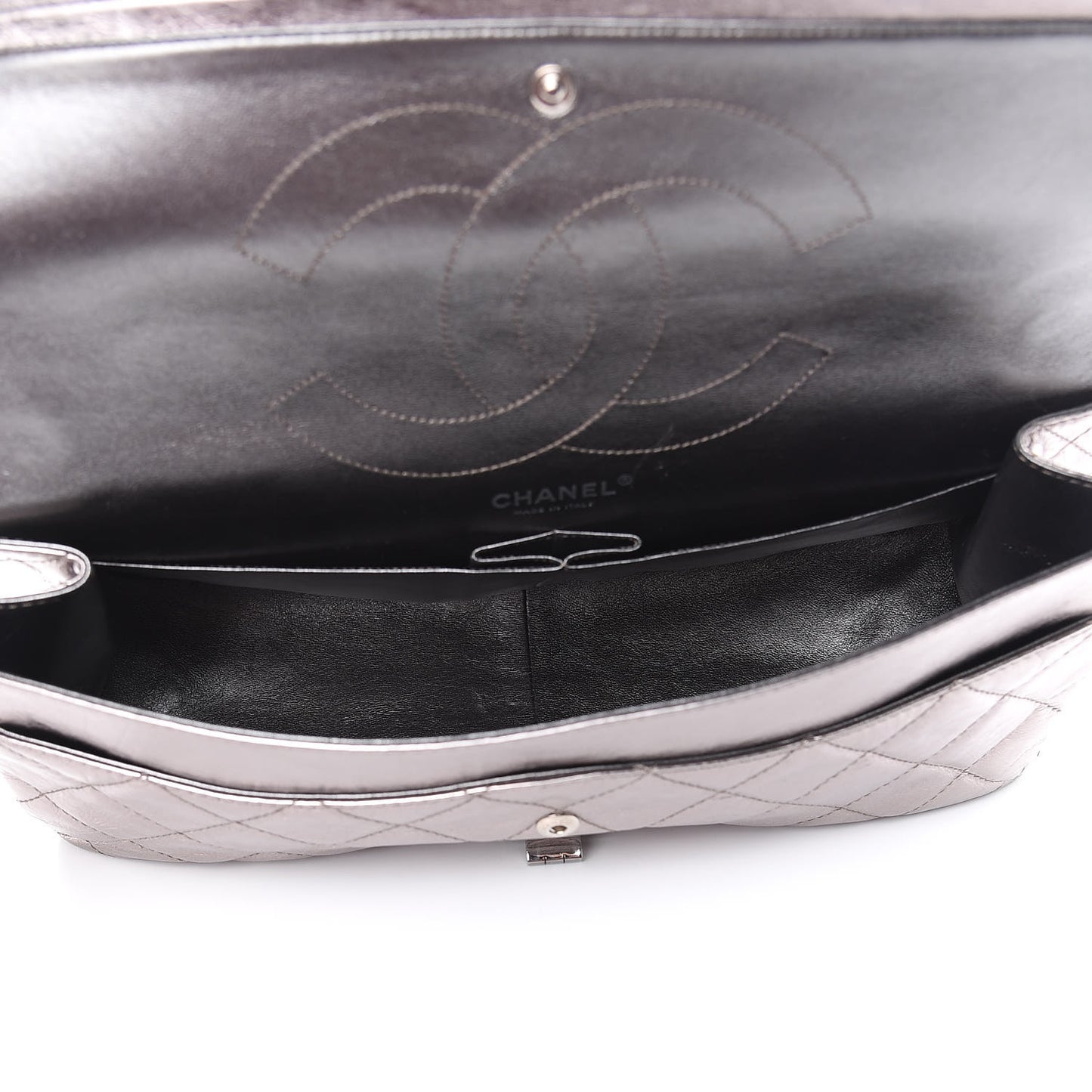 Metallic Aged Calfskin Quilted 2.55 Reissue 228 Flap Silver