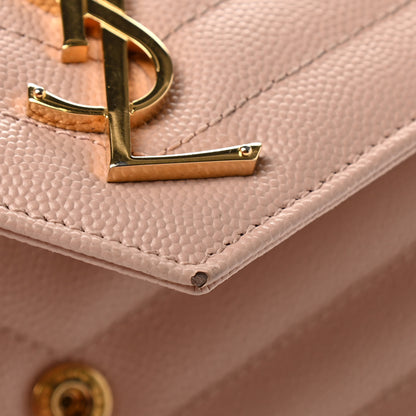 Saint Laurent Grain De Poudre Matelasse Chevron Monogram Flap Wallet Pale Pink 8 of 10