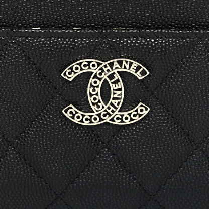 Chanel Caviar Quilted CC Logo Zip Around Card Holder Black 8 of 9