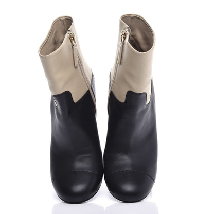 Chanel Tumbled Calfskin CC Short Boots 39 Beige Black 5 of 11