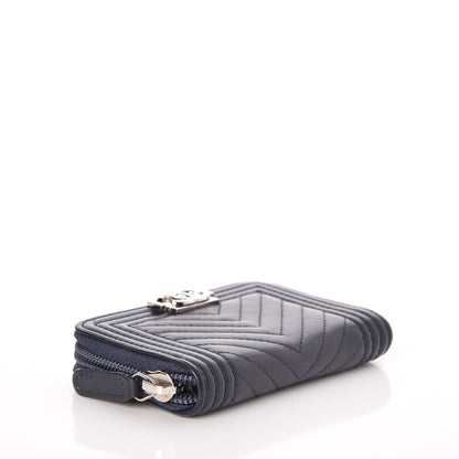 Chanel Calfskin Chevron Zip Around Boy Coin Purse Wallet Dark Navy 4 of 8