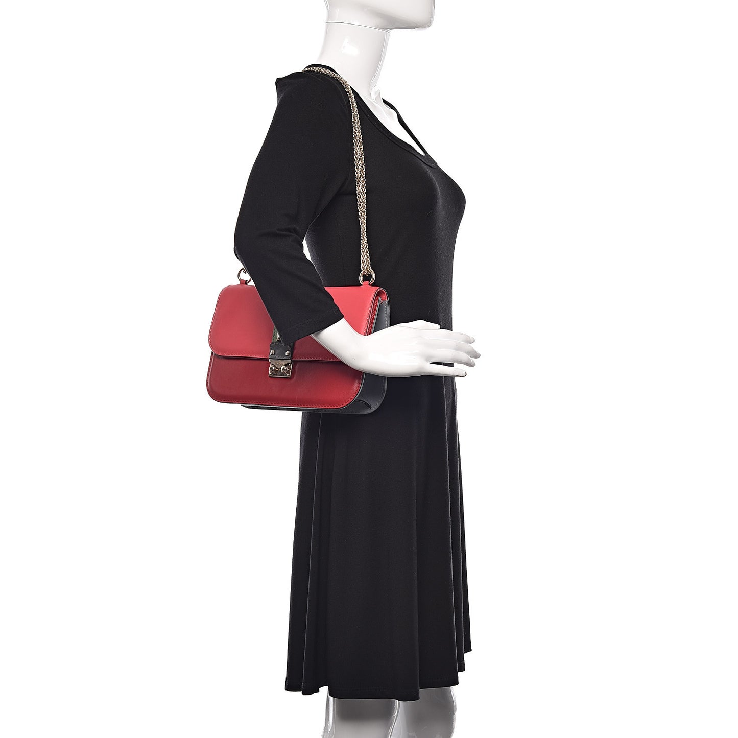 Vitello Medium Glam Lock Rockstud Flap Deep Rose Scarlet Grey Green