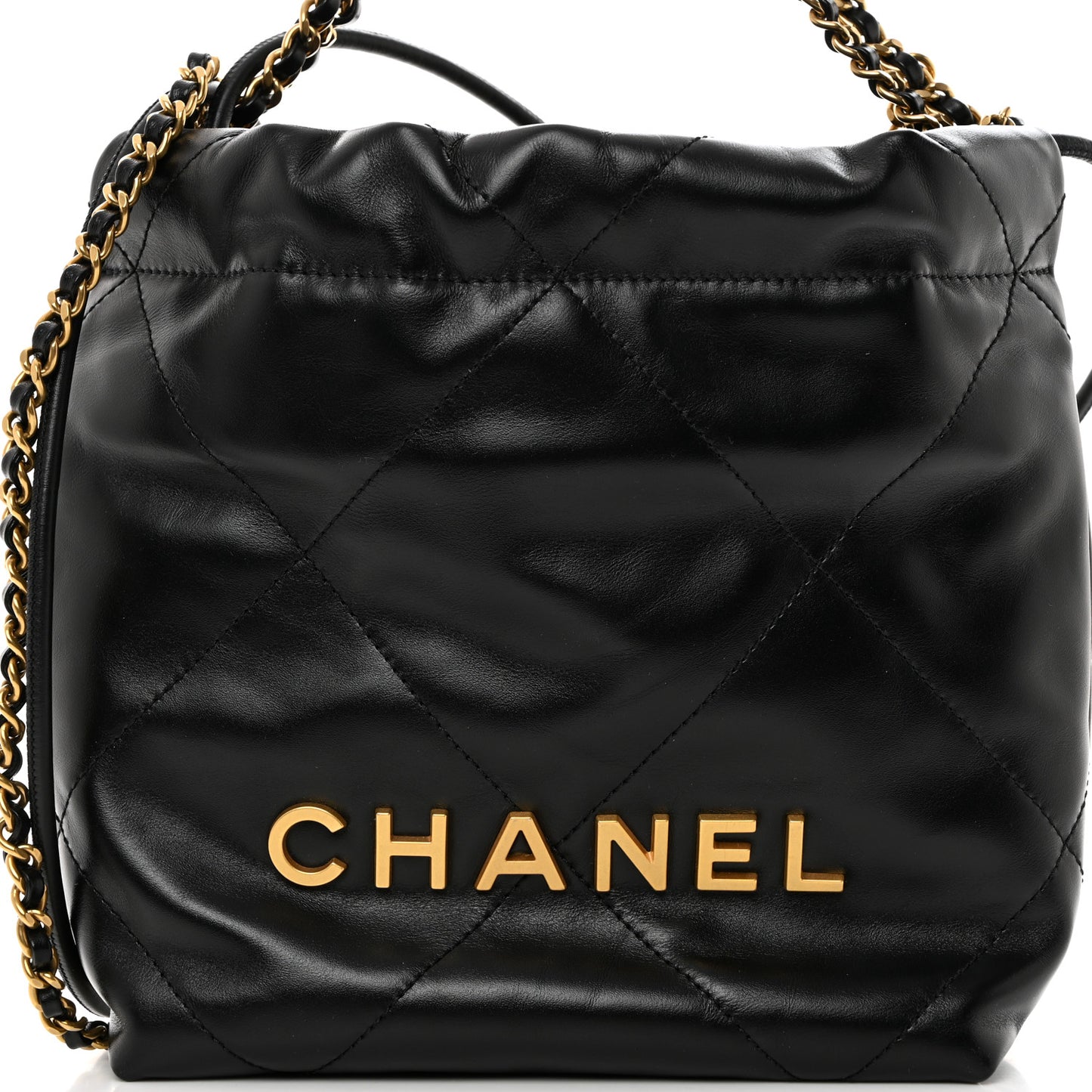 Shiny Calfskin Quilted Mini Chanel 22 Black