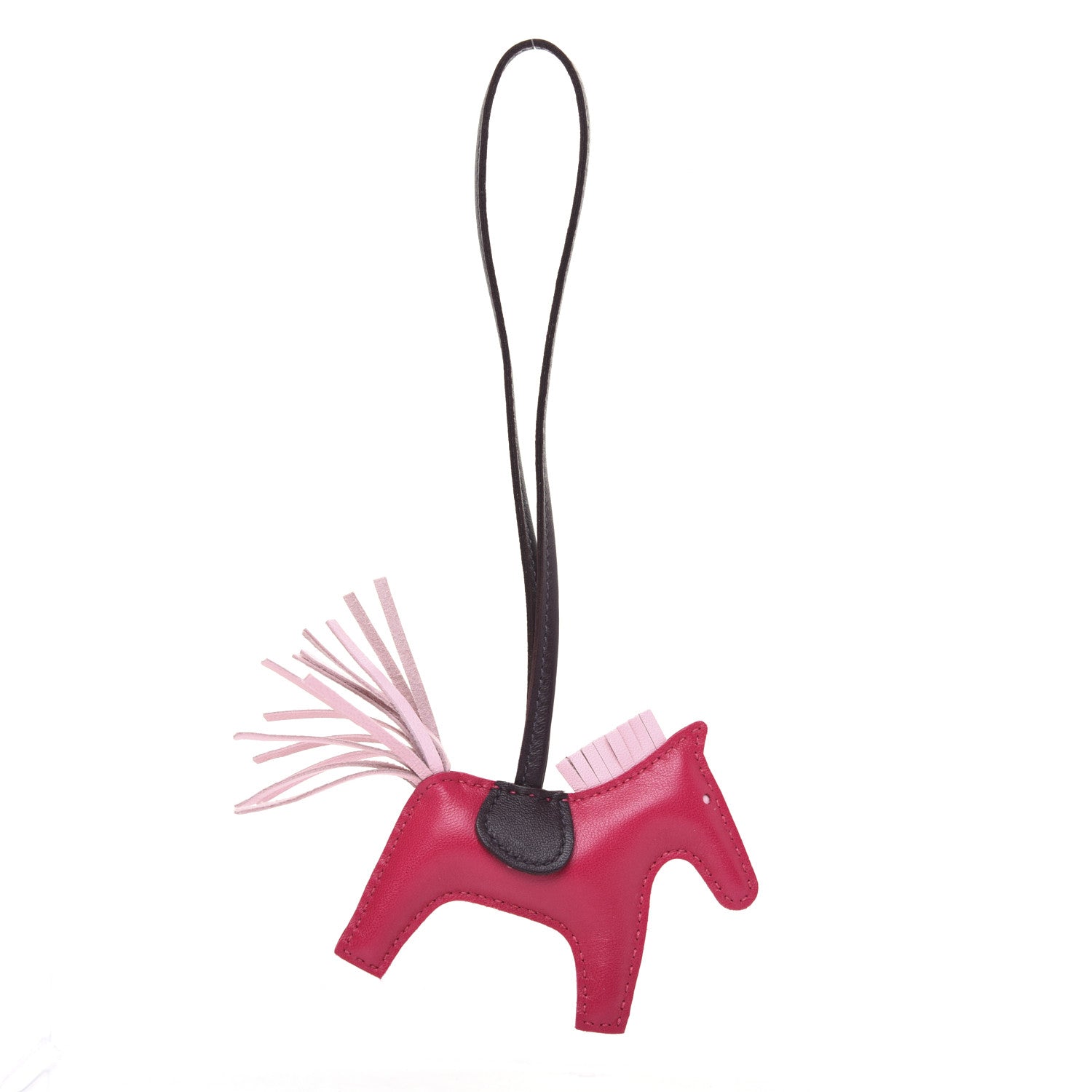 Hermes Milo Lambskin Grigri Rodeo Horse Bag Charm PM Rose Sakura Framboise Rouge Sellier 2 of 8