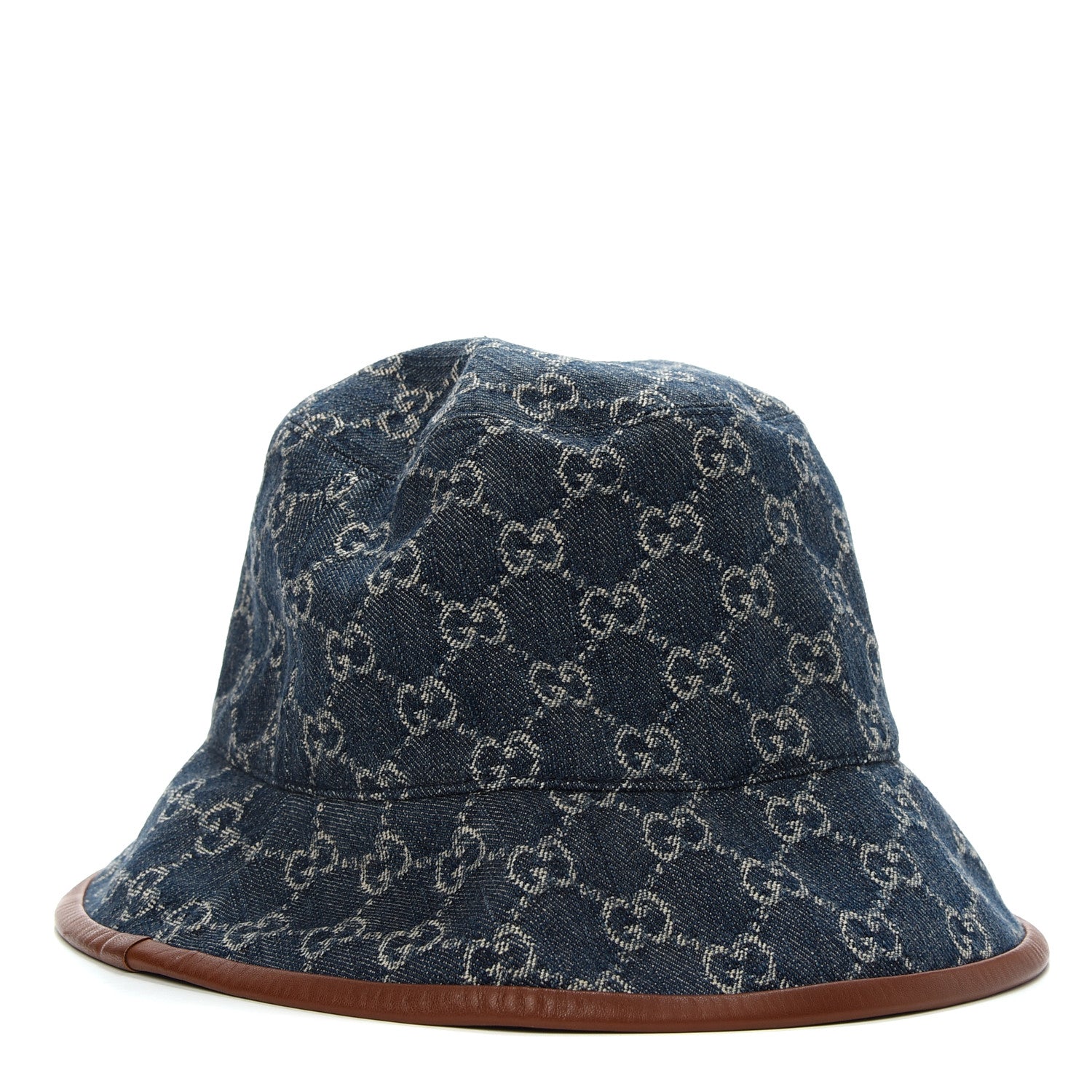 Gucci Washed Jacquard Denim Nappa GG Monogram Oscar Bucket Hat M Denim Cuir 1 of 5