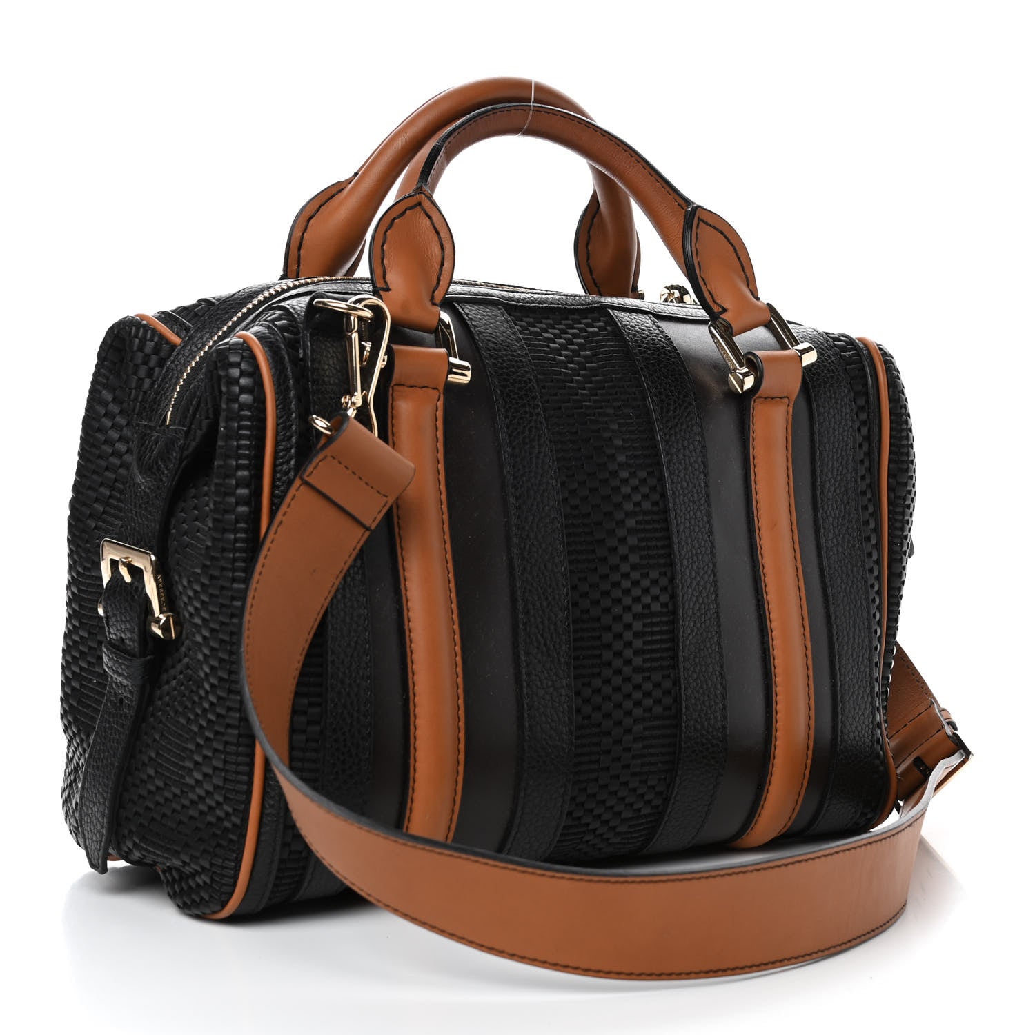 Burberry Calfskin Raffia Prorsum Bowling Black Brown 2 of 4