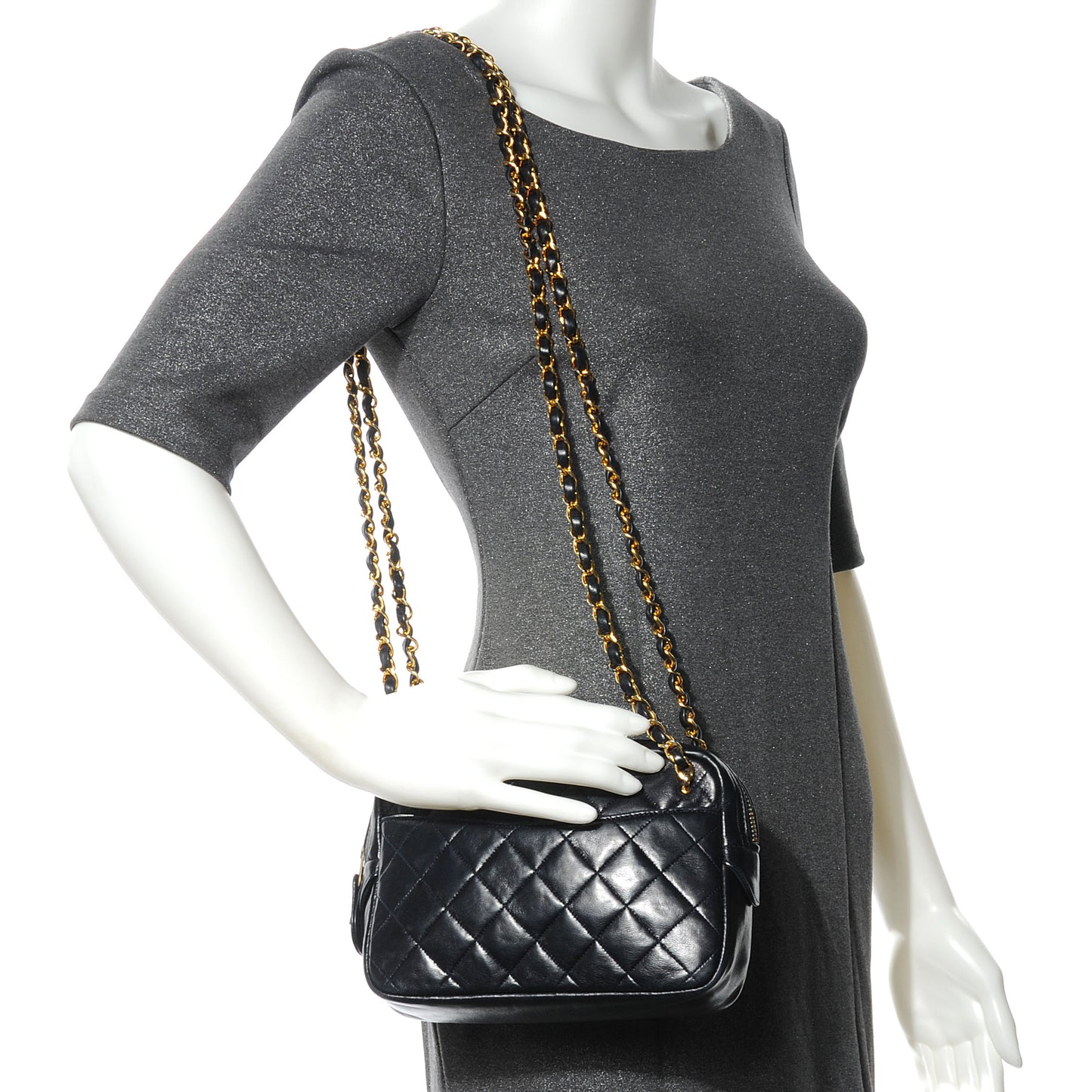 Lambskin Quilted Camera Bag Navy
