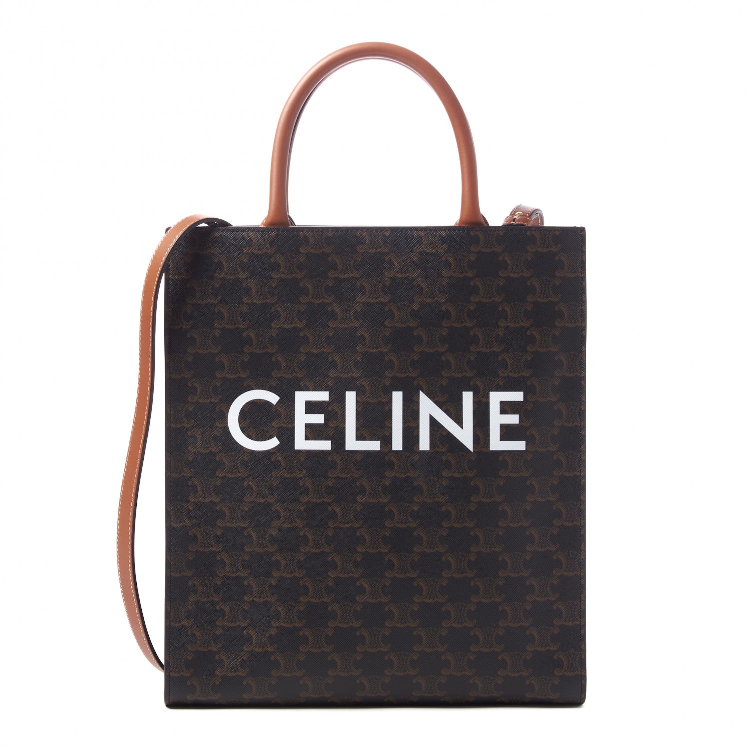 Celine Triomphe Canvas Calfskin Small Vertical Cabas Tan 3 of 8