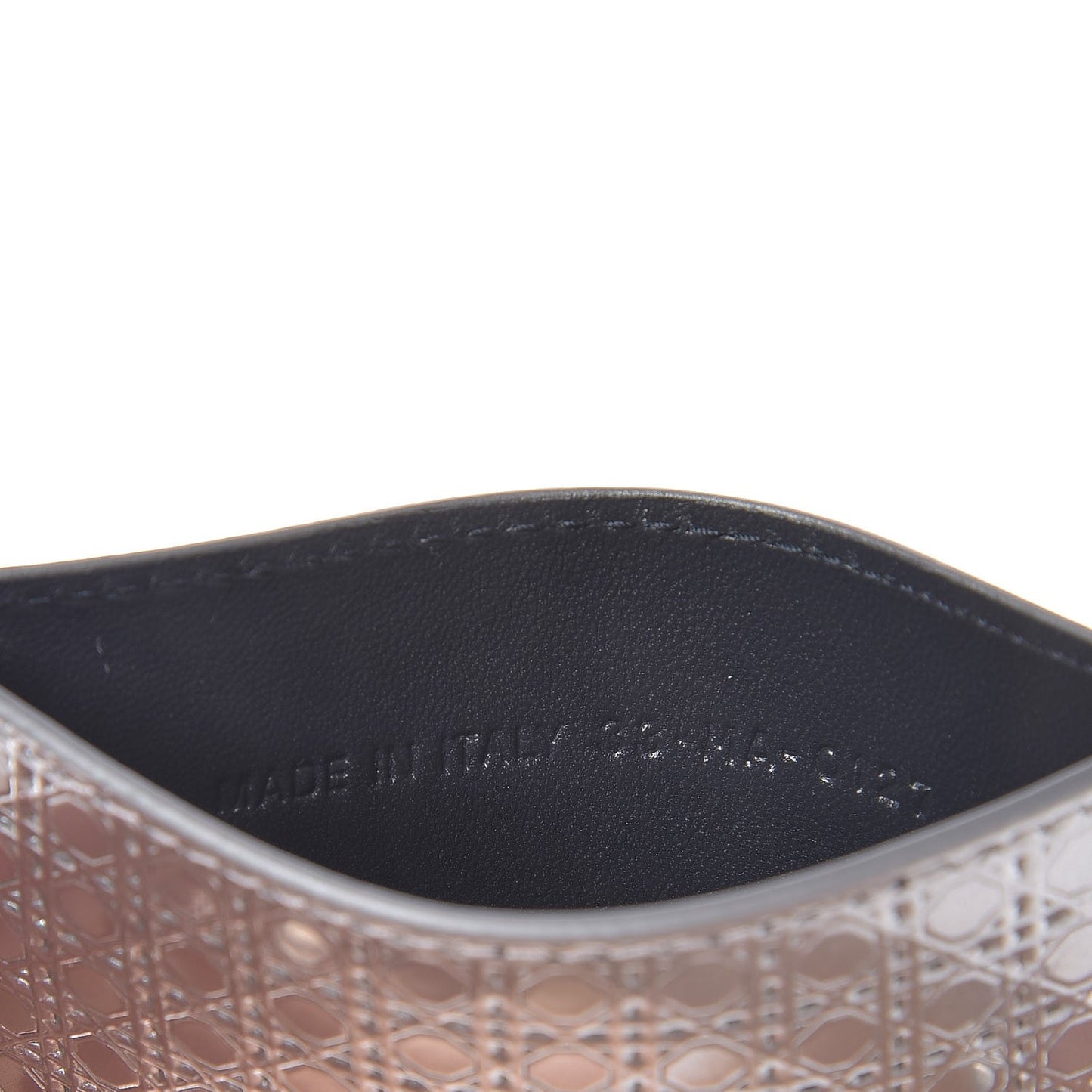 Metallic Patent Micro-Cannage Lady Dior Card Holder Silver
