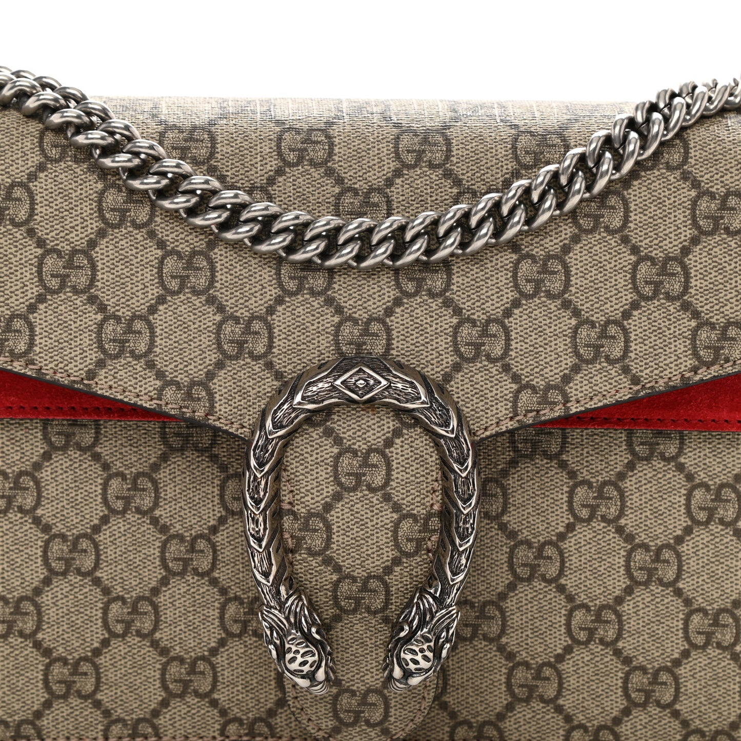GG Supreme Monogram Suede Small Dionysus Shoulder Bag Beige Ebony Vulcanic Red