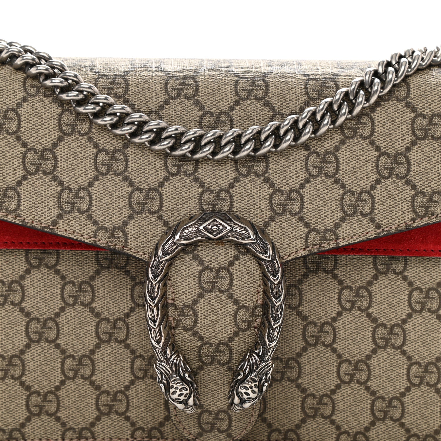 Gucci GG Supreme Monogram Suede Small Dionysus Shoulder Bag Beige Ebony Vulcanic Red 8 of 8