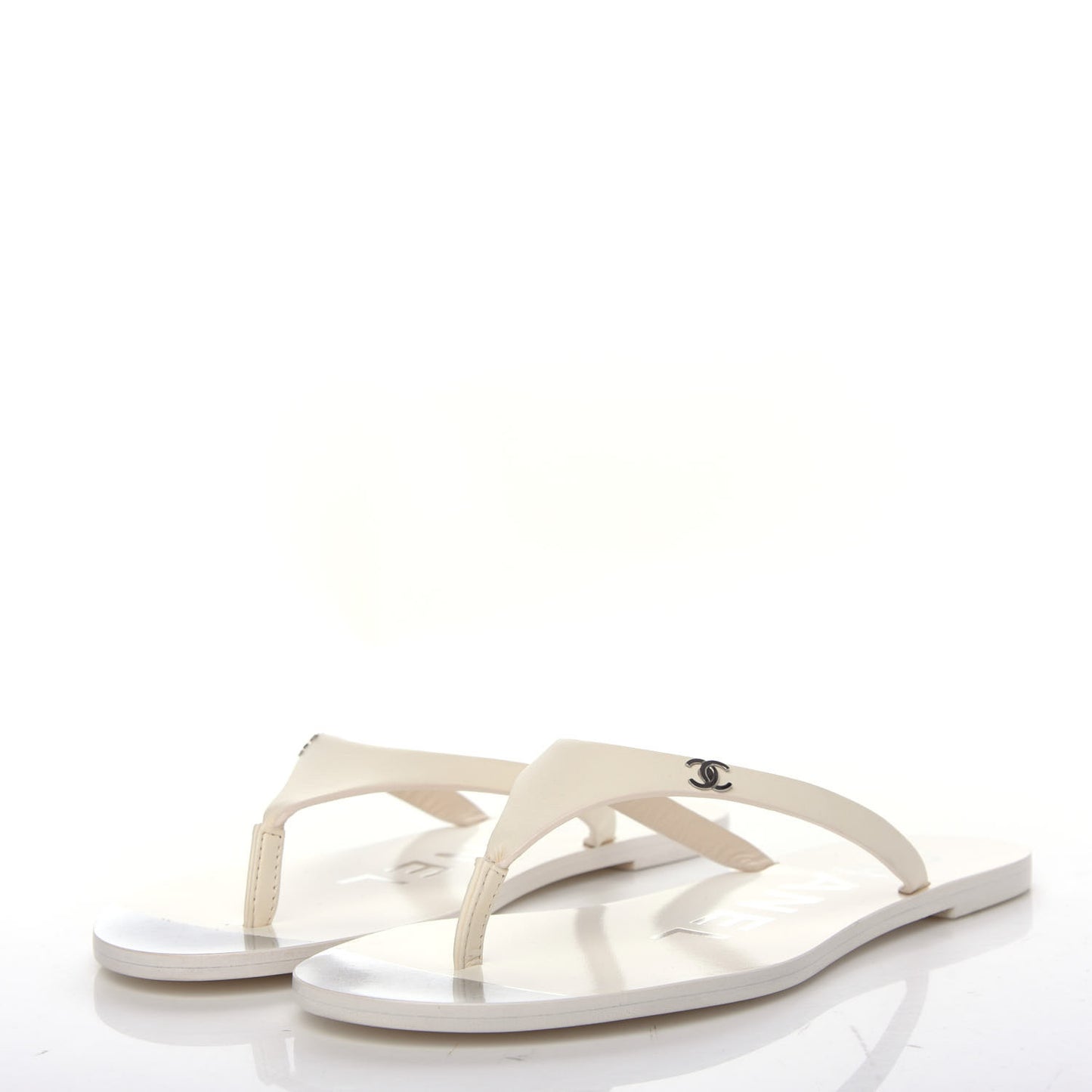 Calfskin CC Thong Sandals 35 White