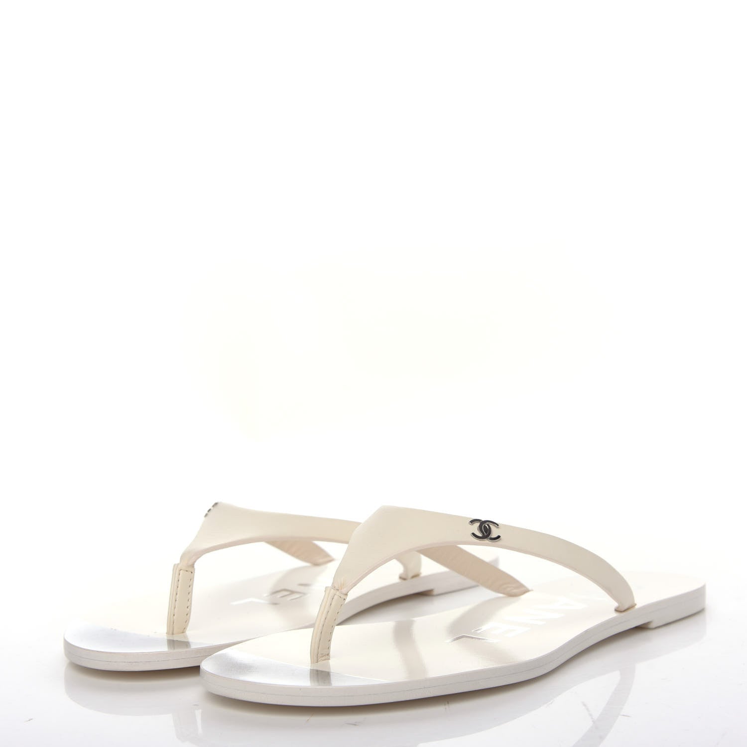 Chanel Calfskin CC Thong Sandals 35 White 3 of 11