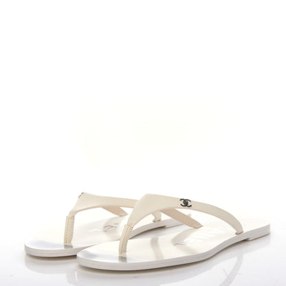 Chanel Calfskin CC Thong Sandals 35 White 3 of 11
