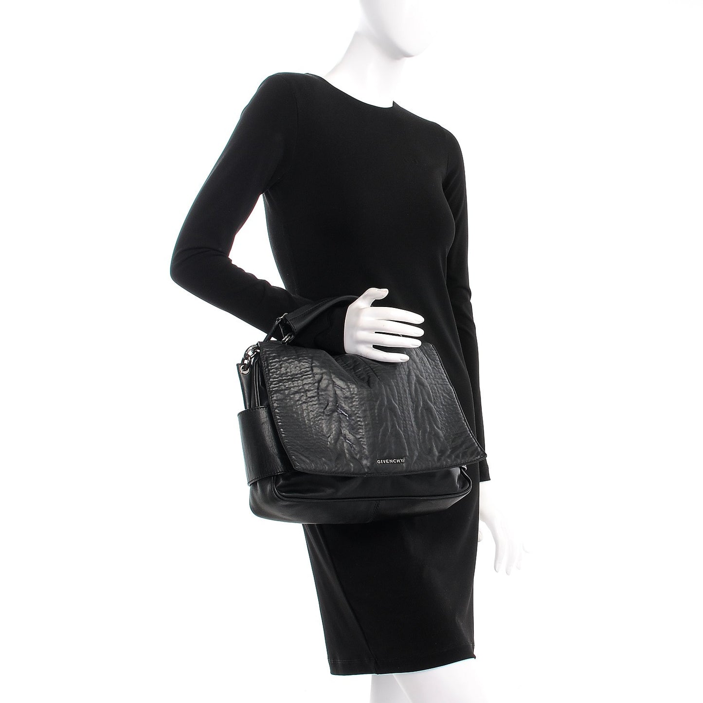 Calfskin Cable Embossed Leather Eve Shoulder Bag Black