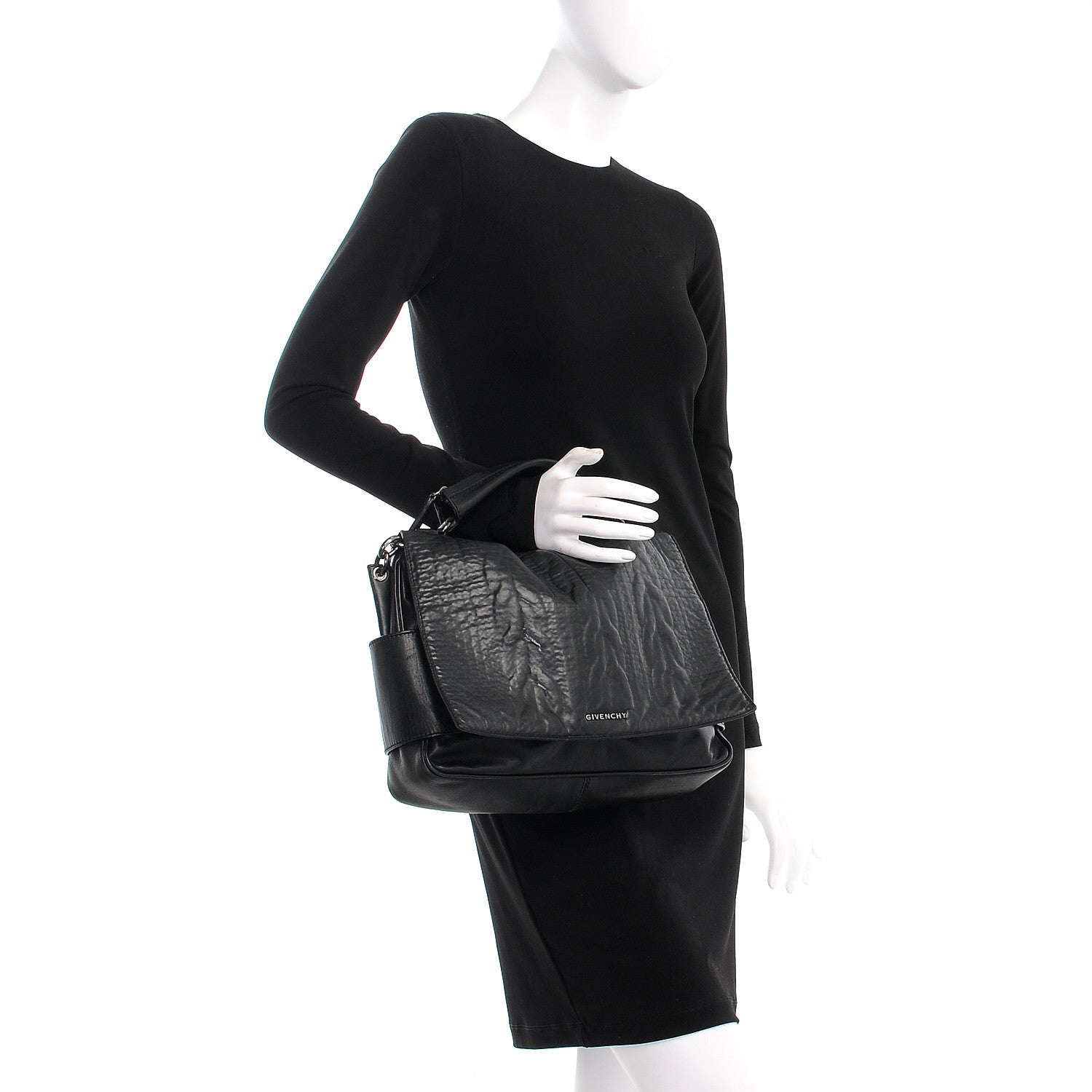 Givenchy Calfskin Cable Embossed Leather Eve Shoulder Bag Black 3 of 14