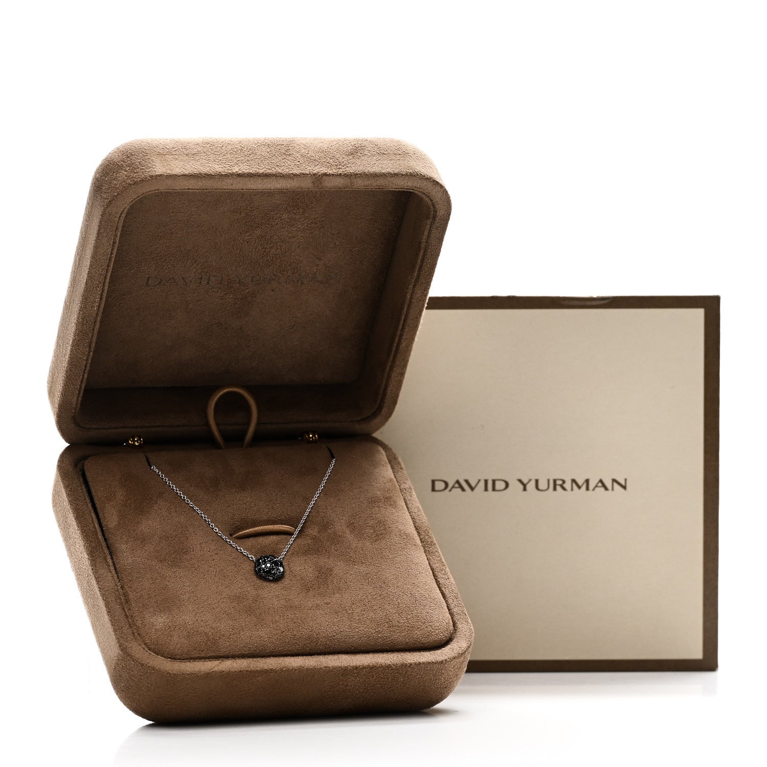 David Yurman 18K White Gold Black Diamond Cushion Pendant Necklace 6 of 6