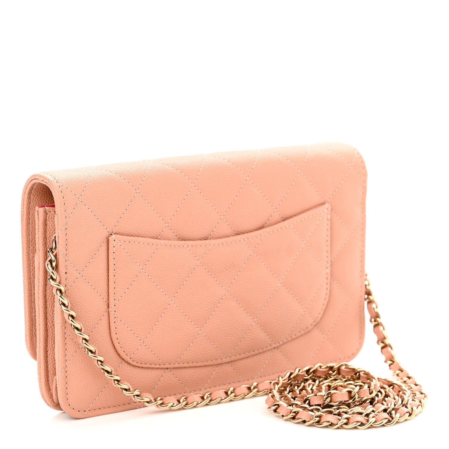 Chanel Caviar Quilted Perforated Metal CC Wallet On Chain WOC Beige 3 of 12