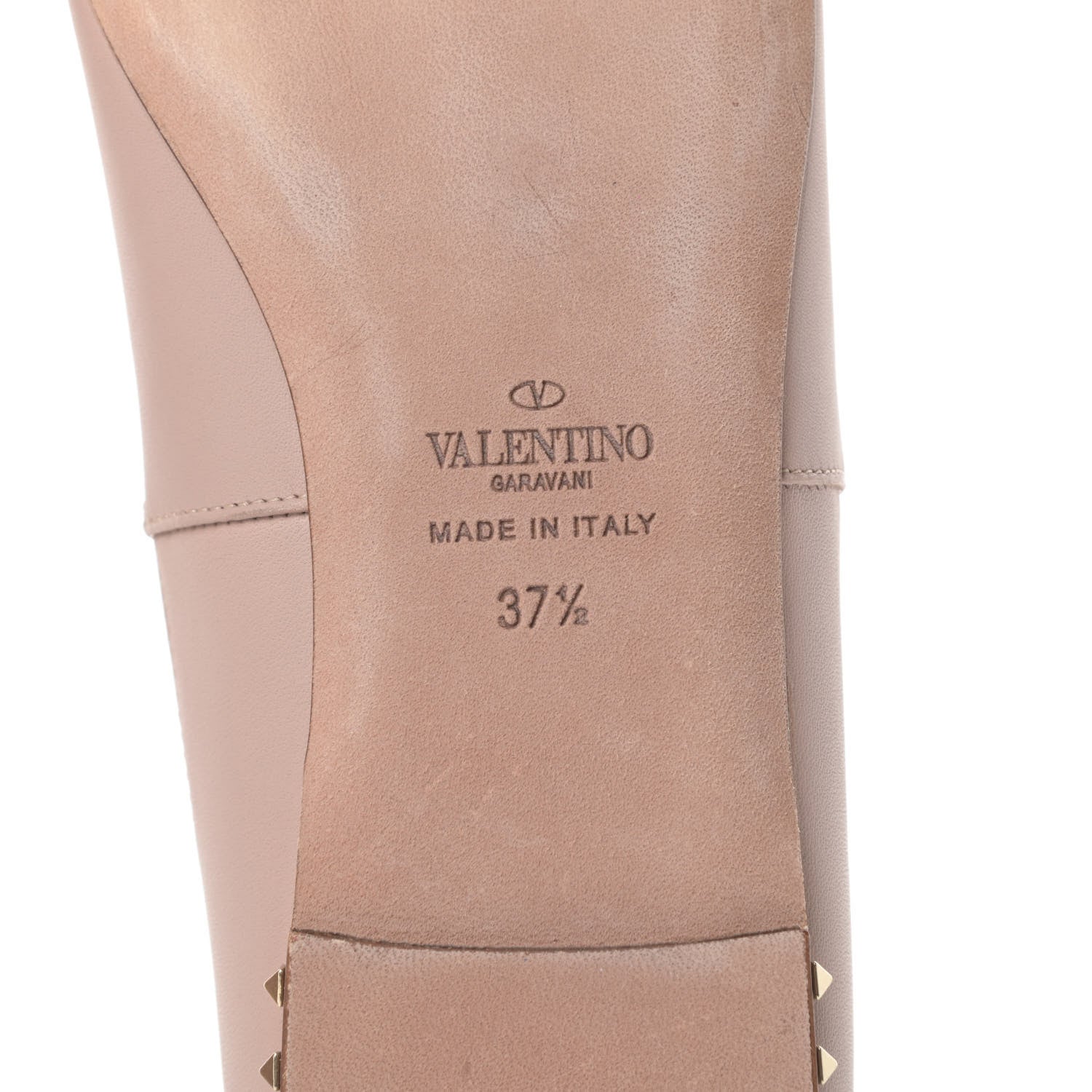 Valentino Garavani Calfskin Soul Rockstud Cut Out Ankle Strap Ballet Flats 37.5 Poudre 6 of 12