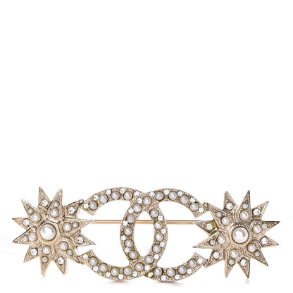 Chanel Pearl Crystal CC Star Brooch Gold 1 of 4