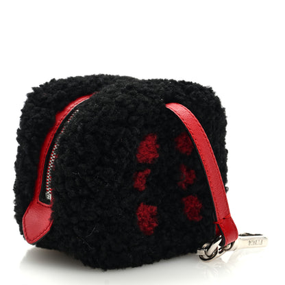 Fendi Shearling Dice Bag Charm Black Red 3 of 6