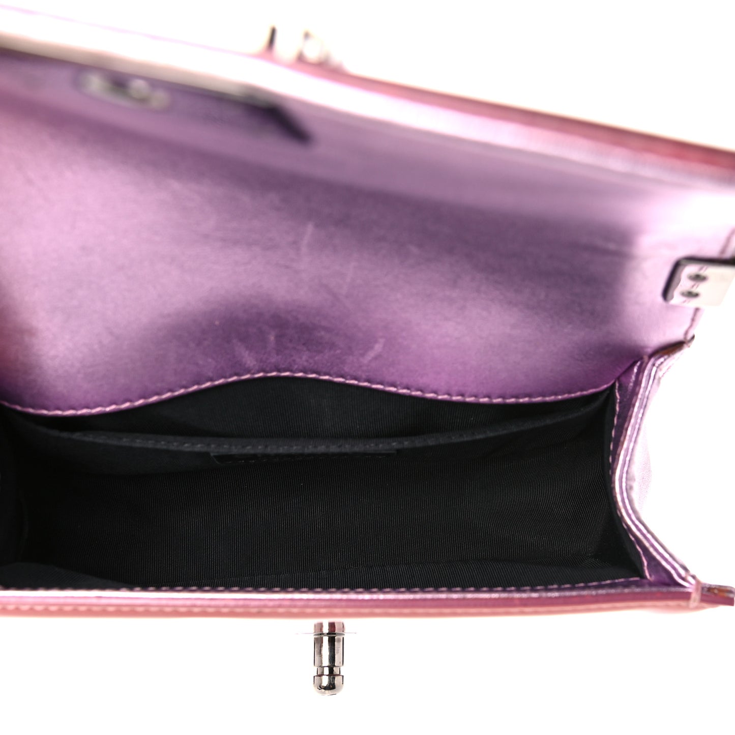 Metallic Patent Calfskin Quilted Small Boy Flap Pink