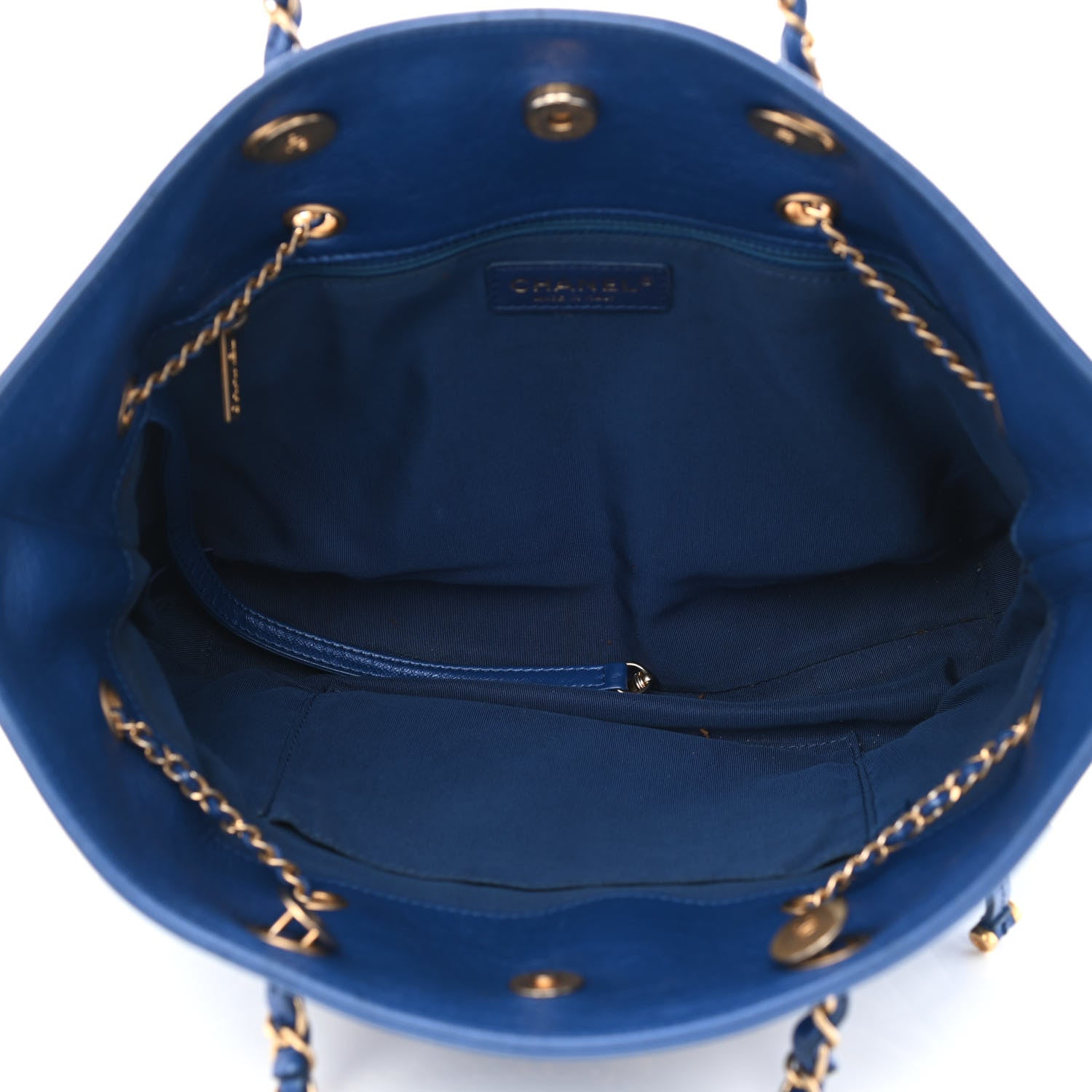 Chanel Calfskin Front Zip CC Drawstring Chain Drawstring Tote Blue 5 of 14