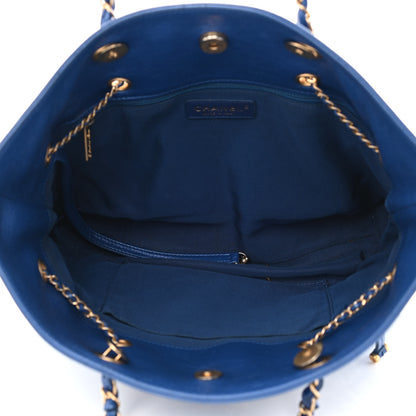 Chanel Calfskin Front Zip CC Drawstring Chain Drawstring Tote Blue 5 of 14