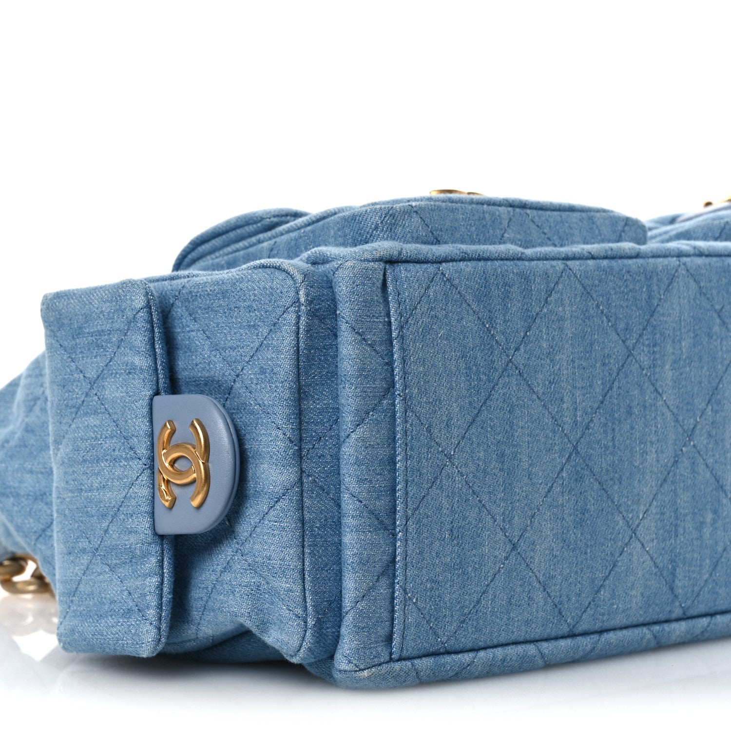 Chanel Washed Denim Quilted Large Trendy Pockets Hobo Blue 9 of 11