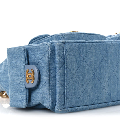Chanel Washed Denim Quilted Large Trendy Pockets Hobo Blue 9 of 11