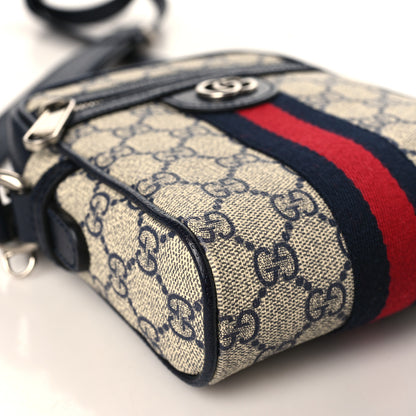 Gucci GG Supreme Monogram Textured Calfskin Web Mini Ophidia Messenger Beige Blue 8 of 9