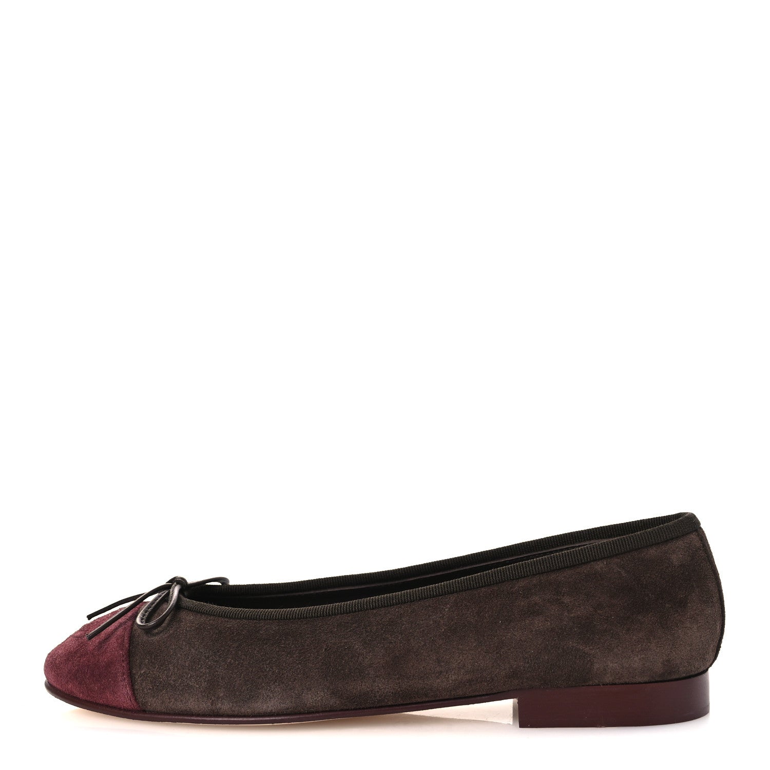 Chanel Suede Calfskin Cap Toe CC Ballerina Flats 36.5 Dark Brown Burgundy 1 of 11