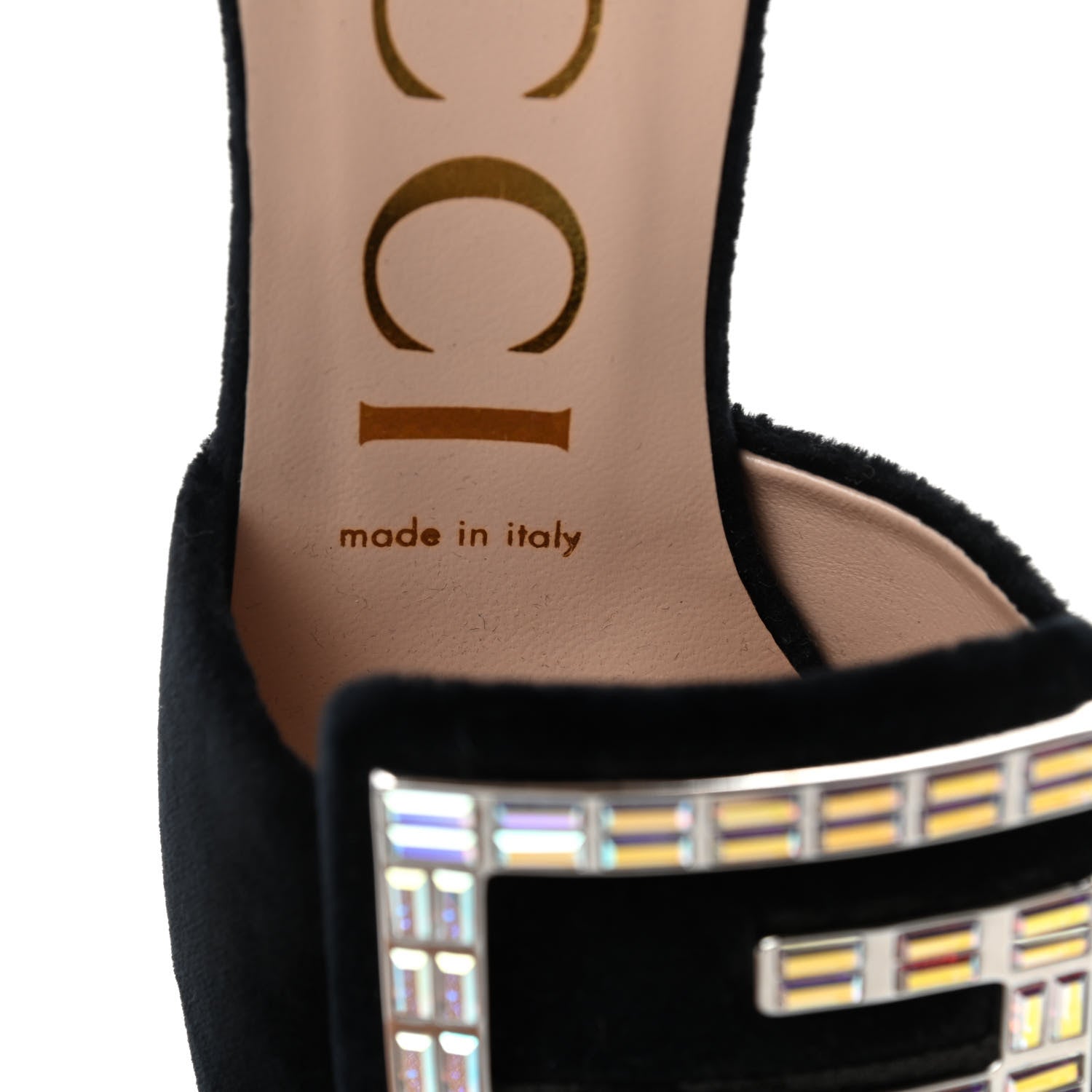 Gucci Velvet Crystal Square G Madelyn Mules 37 Black 9 of 11