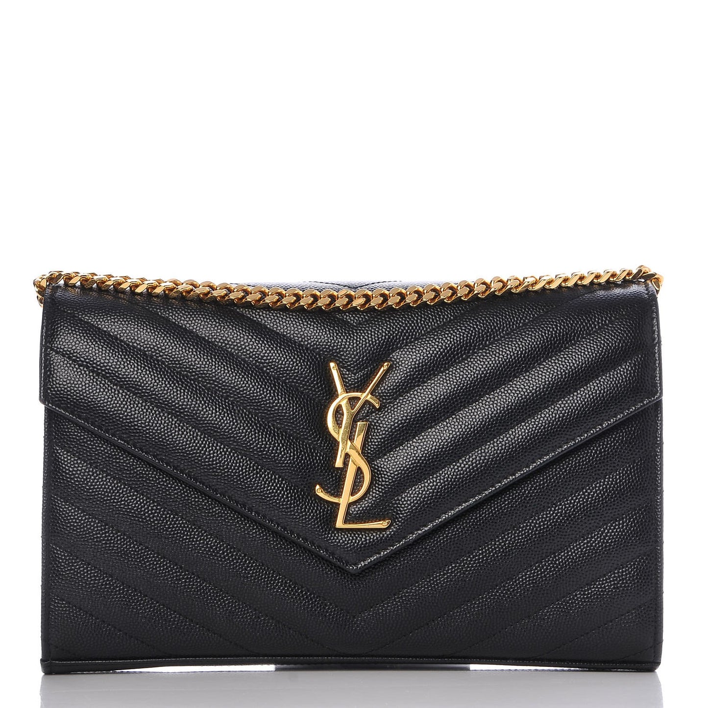 Grain De Poudre Matelasse Chevron Monogram Chain Wallet Black