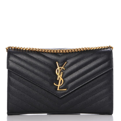 Saint Laurent Grain De Poudre Matelasse Chevron Monogram Chain Wallet Black 1 of 9