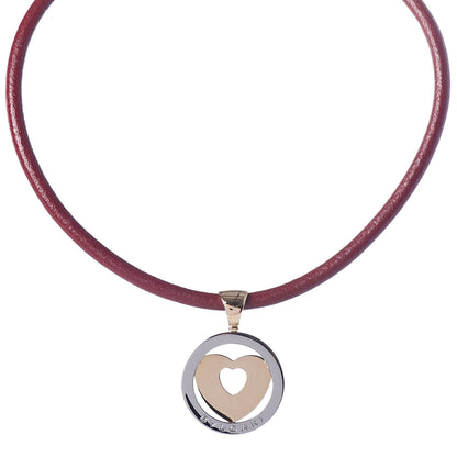 Bulgari Stainless Steel 18K Yellow Gold Calfskin Tondo Heart Pendant Necklace Brown 1 of 7